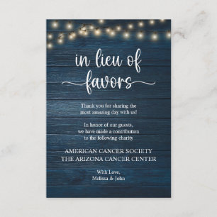 Carte D'accompagnement au lieu de faveurs Rustic String Lights Bleu Marin