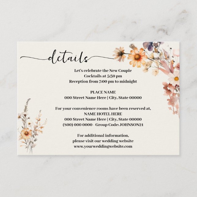 Carte D'accompagnement Automne Automne Fleur sauvage Détails Mariage Ence (Devant)