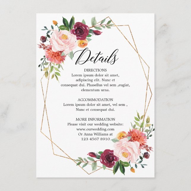 Carte D'accompagnement Automne Burgundy Blush Floral Détails géométriques (Devant)