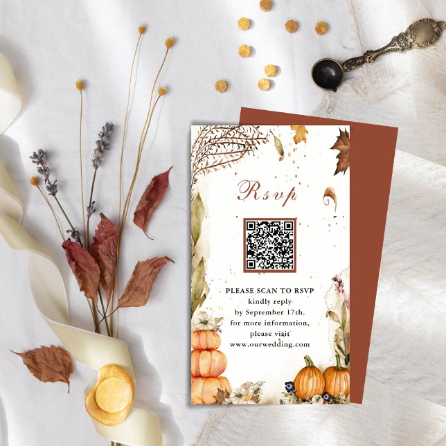 Carte D'accompagnement Automne Citrouille Automne Mariage QR Code RSVP (Créateur téléchargé)