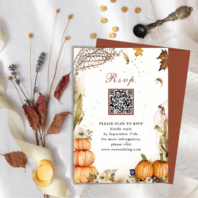 Carte D'accompagnement Automne Citrouille Automne Mariage QR Code RSVP (Créateur téléchargé)