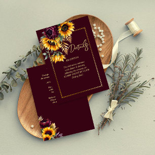 Carte D'accompagnement Automne été bordeaux tournesols détails mariages