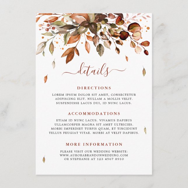 Carte D'accompagnement Automne Feuilles de Mariage campagnard rustique Dé (Devant)