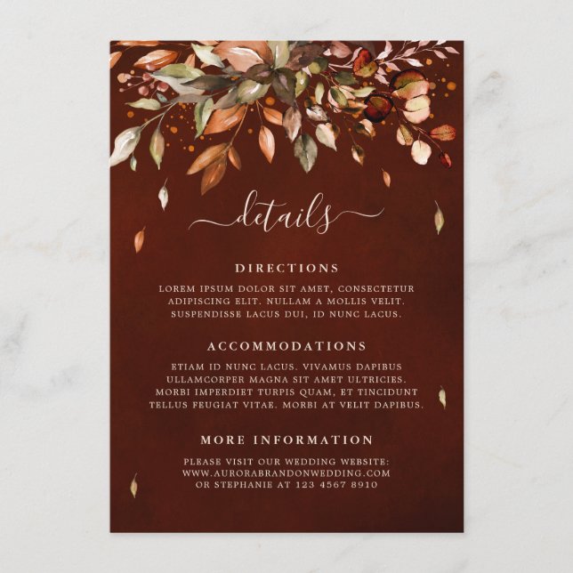Carte D'accompagnement Automne Feuilles de Mariage campagnard rustique Dé (Devant)