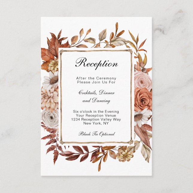 Carte D'accompagnement Automne Feuilles Florales Formelle Mariage Récepti (Devant)