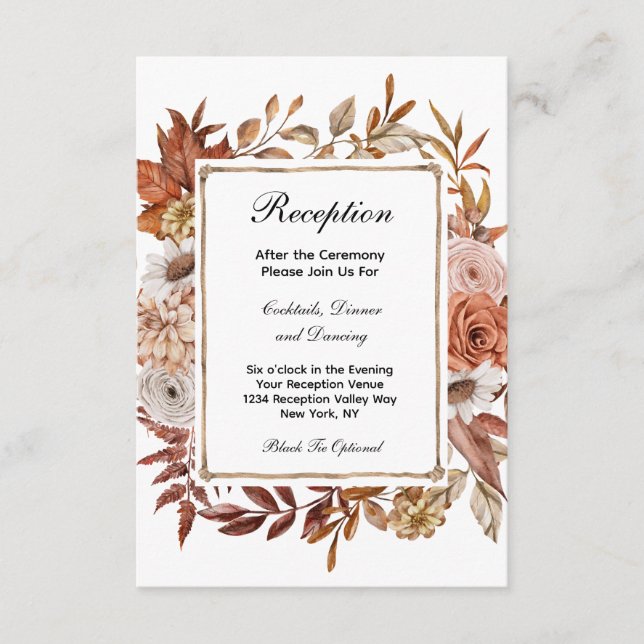 Carte D'accompagnement Automne Feuilles Florales Formelle Mariage Récepti (Devant)