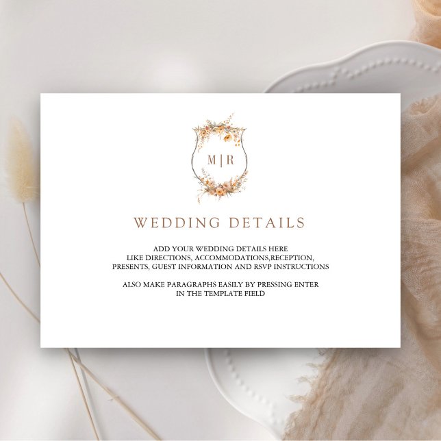 Carte D'accompagnement Automne Fleur sauvage Crest Détails du Mariage (Créateur téléchargé)