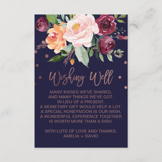 Carte D'accompagnement Automne Floral Rose Or Mariage d'envie bien (Devant)