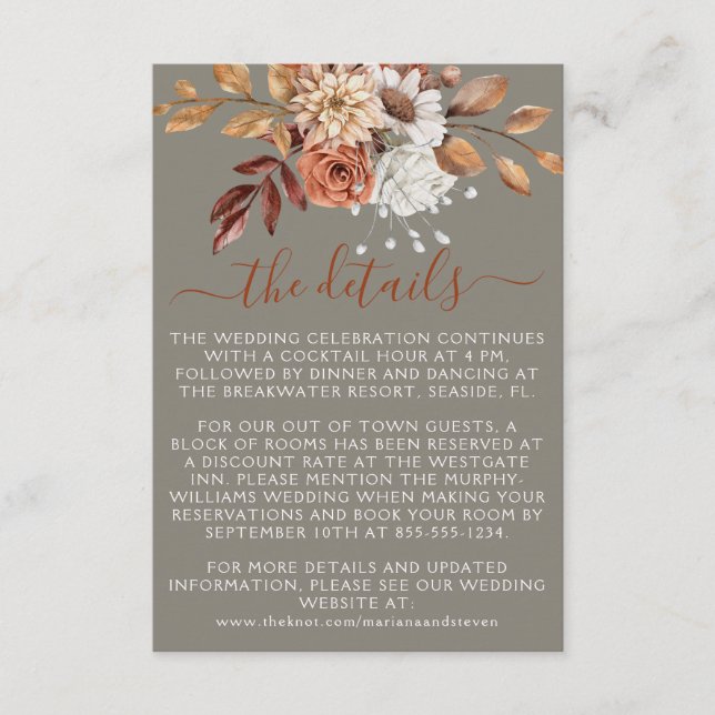 Carte D'accompagnement Automne Floral sur Mariage gris (Devant)