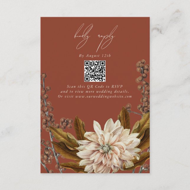 Carte D'accompagnement Automne Floral Terracotta Mariage de automne QR Co (Devant)