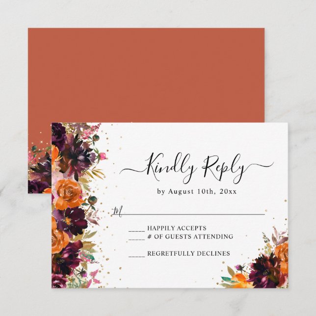 Carte D'accompagnement Automne Floral Terracotta Mariage RSVP (Devant / Derrière)