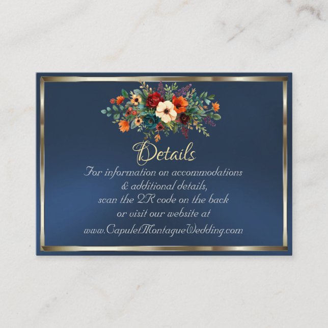 Carte D'accompagnement Autumn Floral, QR Code - Blue (Devant)