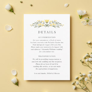 Carte D'accompagnement Avalon Beurre Jaune Floral Détails du Mariage