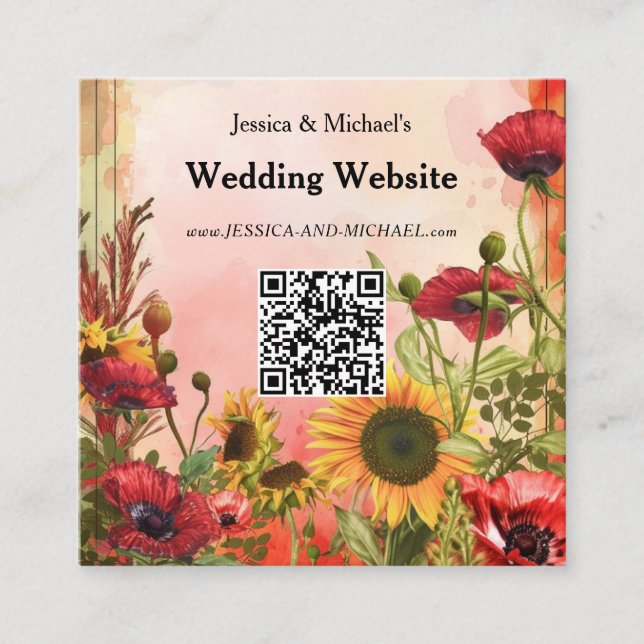 Carte D'accompagnement 🌻 avec le site Web mariage de code QR (Devant)