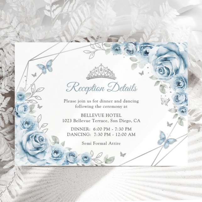 Carte D'accompagnement Baby Blue Silver Floral Quinceanera Détails (Créateur téléchargé)