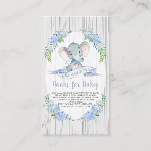 Carte D'accompagnement Baby Boy Elephant Baby shower Apportez un livre (Devant)