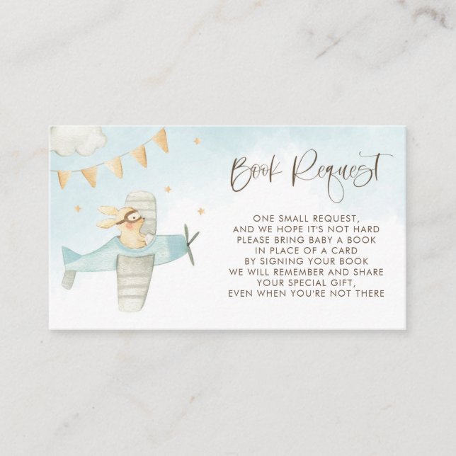 Carte D'accompagnement Baby Bunny Pilote avion Baby shower demande de car (Devant)