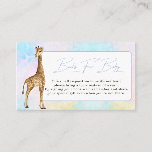 Carte D'accompagnement Baby Giraffe Baby shower Réserver Demande Bleu (Devant)