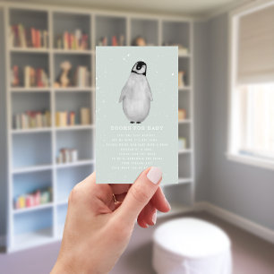 Carte D'accompagnement Baby Penguin Hiver Blue Baby shower Demande de rés