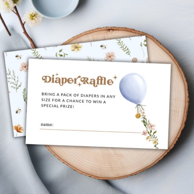 Carte D'accompagnement Baby shower à rouleaux bleu floral (Blue Floral Balloon Diaper Raffle Baby Shower Enclosure Card)