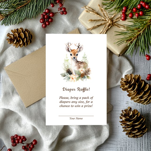 Carte D'accompagnement Baby shower animal de chevreuils de bois Raffin de (Woodland Deer Animal Baby Shower Diaper Raffle Enclosure Card)