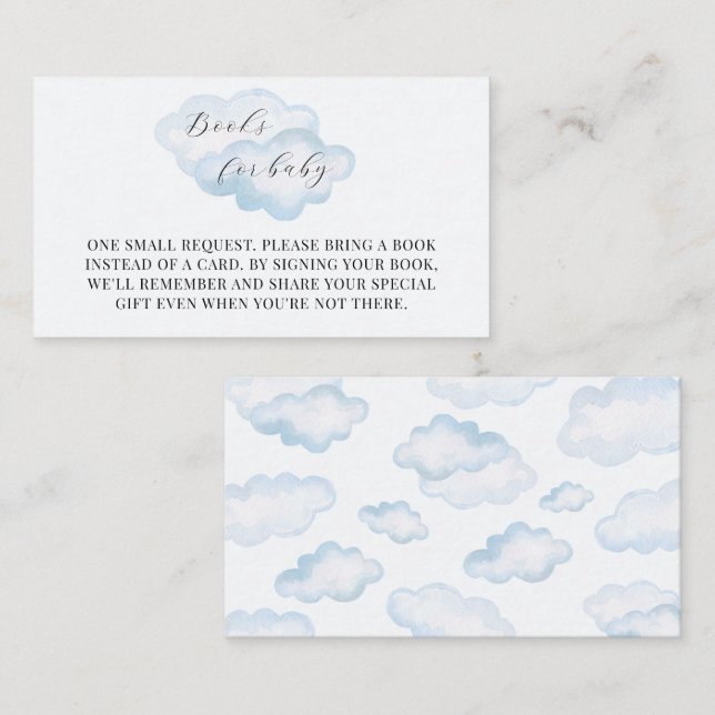 Carte D'accompagnement Baby shower Aquarelle Blue Cloud Livres Pour Bébé (Devant / Derrière)