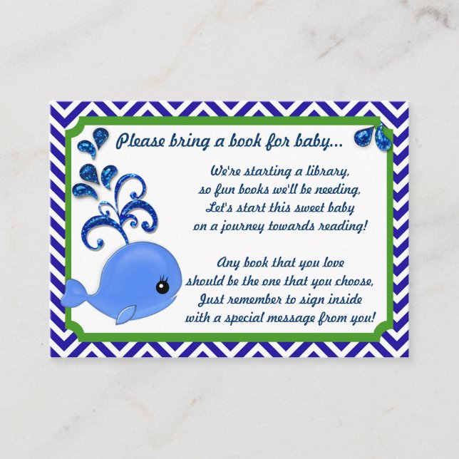 Carte D'accompagnement Baby shower Bébé de Baleine Bleue Livre Insérer (Devant)