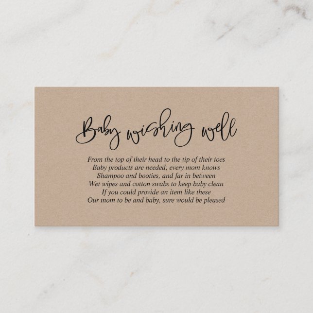 Carte D'accompagnement Baby shower, Bien Envie, Script Kraft Créatif (Devant)