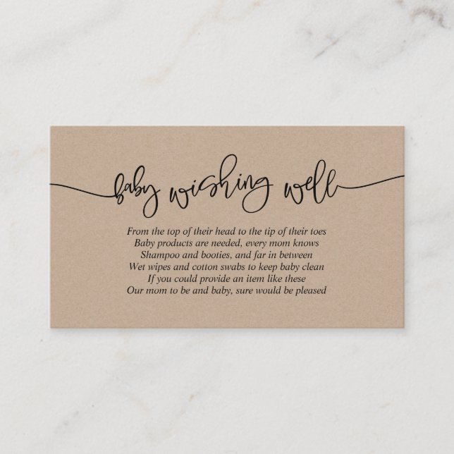 Carte D'accompagnement Baby shower, Bien Envie, Script Kraft Créatif (Devant)