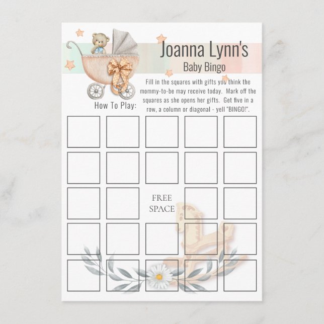 Carte D'accompagnement Baby shower Bingo Card | Cheval de l'ours et du ro (Devant)