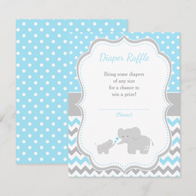 Carte D'accompagnement Baby shower bleu et gris éléphant (Devant / Derrière)