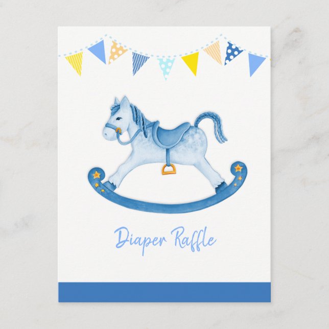 Carte D'accompagnement Baby shower bleu rocking cheval diaper tombole (Devant)