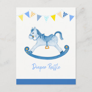 Carte D'accompagnement Baby shower bleu rocking cheval diaper tombole
