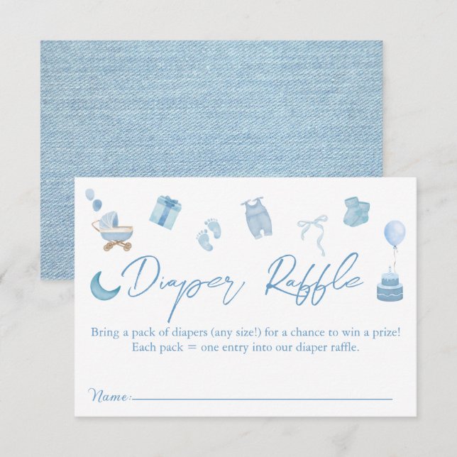 Carte D'accompagnement Baby shower Blue Jean Diaper Raffle Denim (Devant / Derrière)