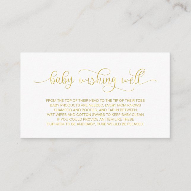 Carte D'accompagnement Baby shower, Bonne Chance, Or Lettré À La Main (Devant)