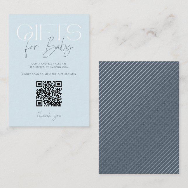 Carte D'accompagnement Baby shower cadeau bleu élégant moderne QR Code (Devant / Derrière)