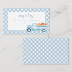 Carte D'accompagnement Baby shower Citrouille camion à carreaux bleus