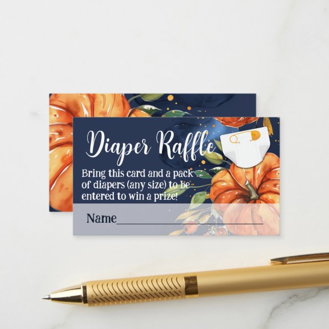 Carte D'accompagnement Baby shower Citrouille d'aquarelle de la Marine (Devant/Arrière en situation)