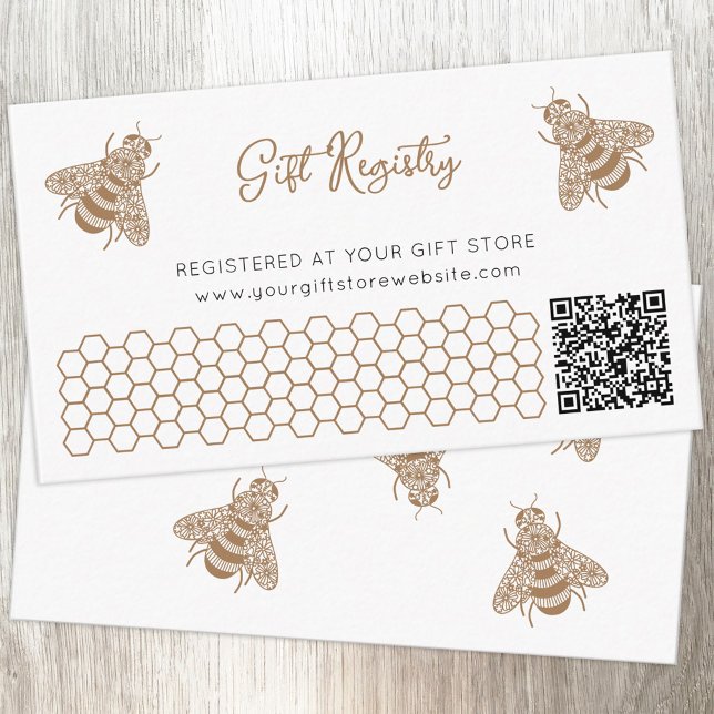 Carte D'accompagnement Baby shower d'abeilles miel Code QR Registre des c (Honey Bee QR code gift registry party enclosure card)