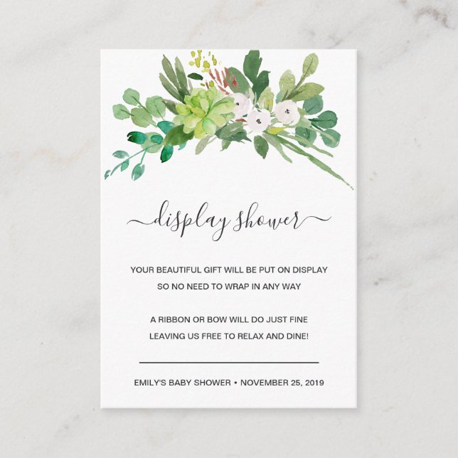 CARTE D'ACCOMPAGNEMENT BABY SHOWER D'AFFICHAGE DE LA COULEUR D'EAU SUCCUL (Devant)