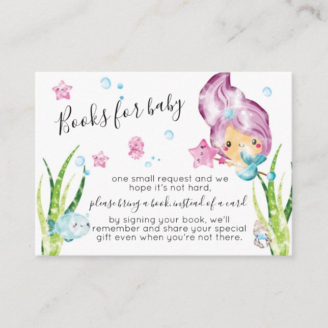 Carte D'accompagnement Baby shower d'aquarelle Mermaid Livres pour bébé (Devant)