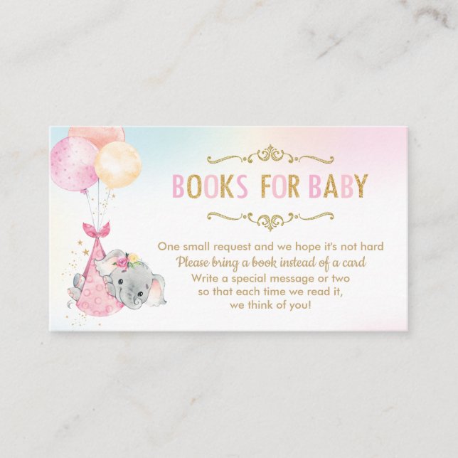 Carte D'accompagnement Baby shower de ballons éléphants Apportez un livre (Devant)