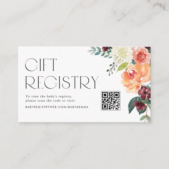 Carte D'accompagnement Baby shower de bouquet floral d'automne QR Code re (Devant)