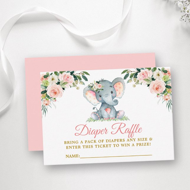 Carte D'accompagnement Baby shower de carafe rose floral éléphant (Customize to change text color, style, text size or color of back of card.)