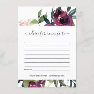 CARTE D'ACCOMPAGNEMENT BABY SHOWER DE CONSEILS FLORAUX BRILLANT BURGUNDY