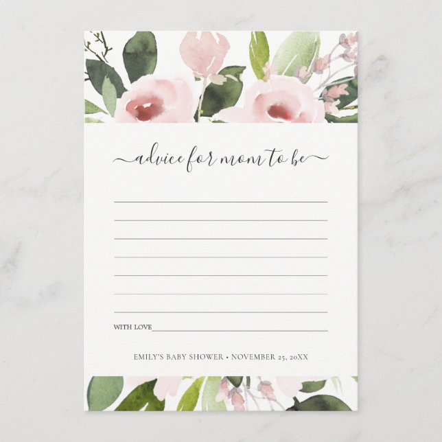 CARTE D'ACCOMPAGNEMENT BABY SHOWER DE CONSEILS FLORAUX EN ROSE BLANC LAVE (Devant)