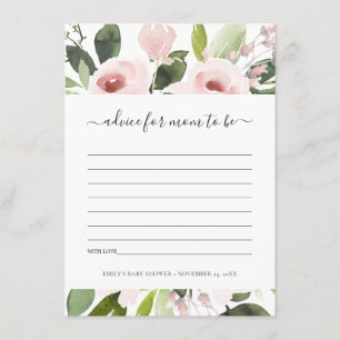 CARTE D'ACCOMPAGNEMENT BABY SHOWER DE CONSEILS FLORAUX EN ROSE BLANC LAVE
