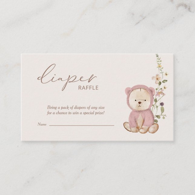 Carte D'accompagnement Baby shower de couche de  rose Teddy (Devant)
