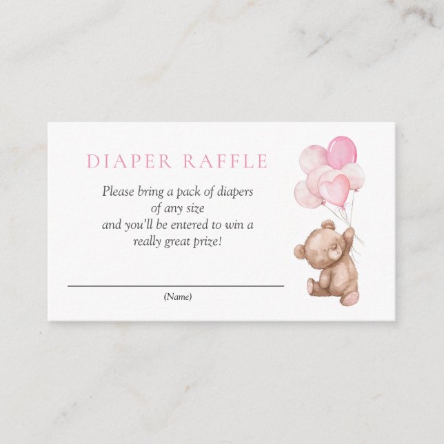 Carte D'accompagnement Baby shower de couche de  rose Teddy (Devant)