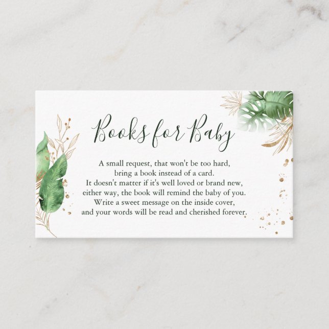 Carte D'accompagnement Baby shower de demande de livre vert tropicale bot (Devant)